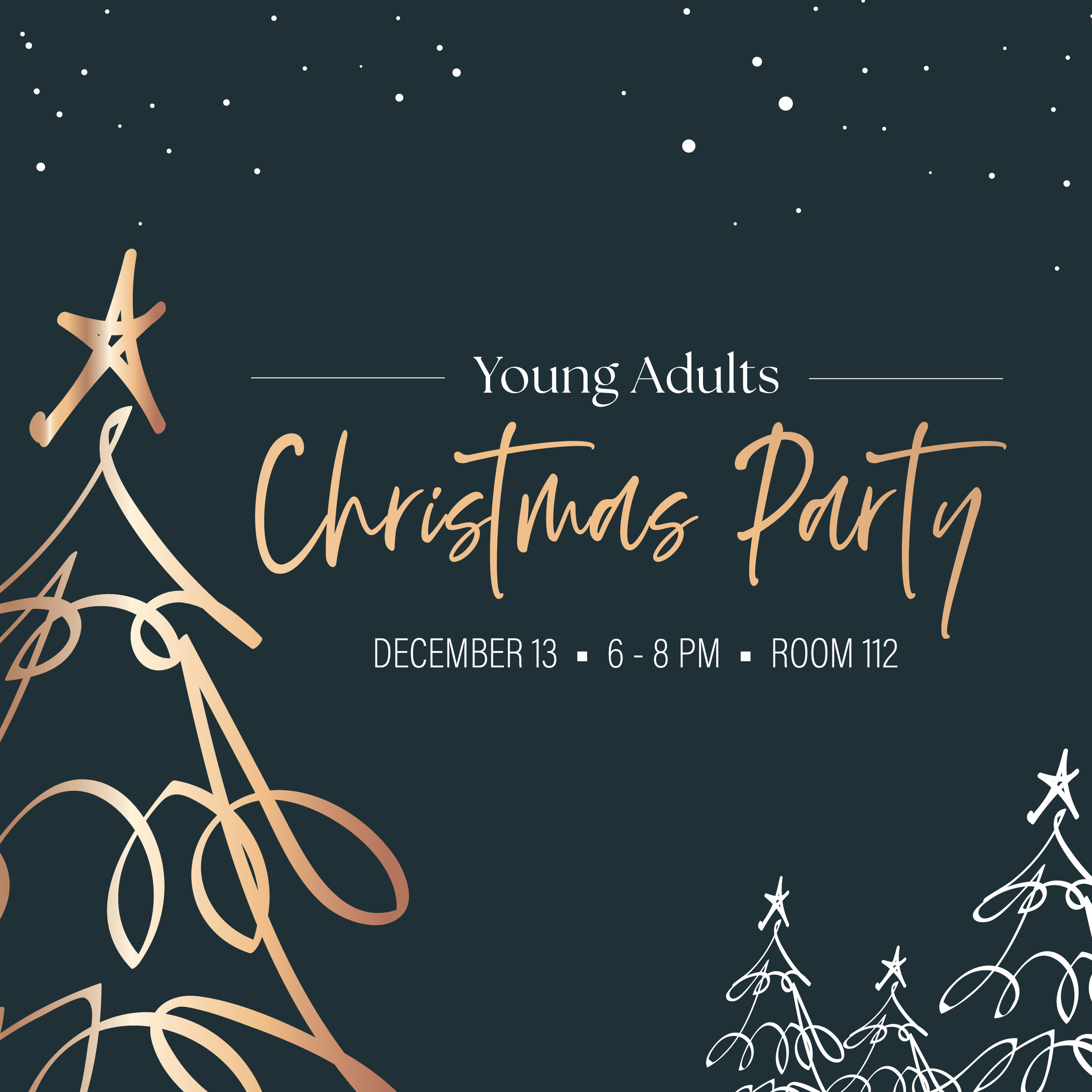 Young Adults Christmas Party
December 13, 6 – 8 PM, Room 112
Welcome the season of Advent with a meal, games, crafts, fun and fellowship!


